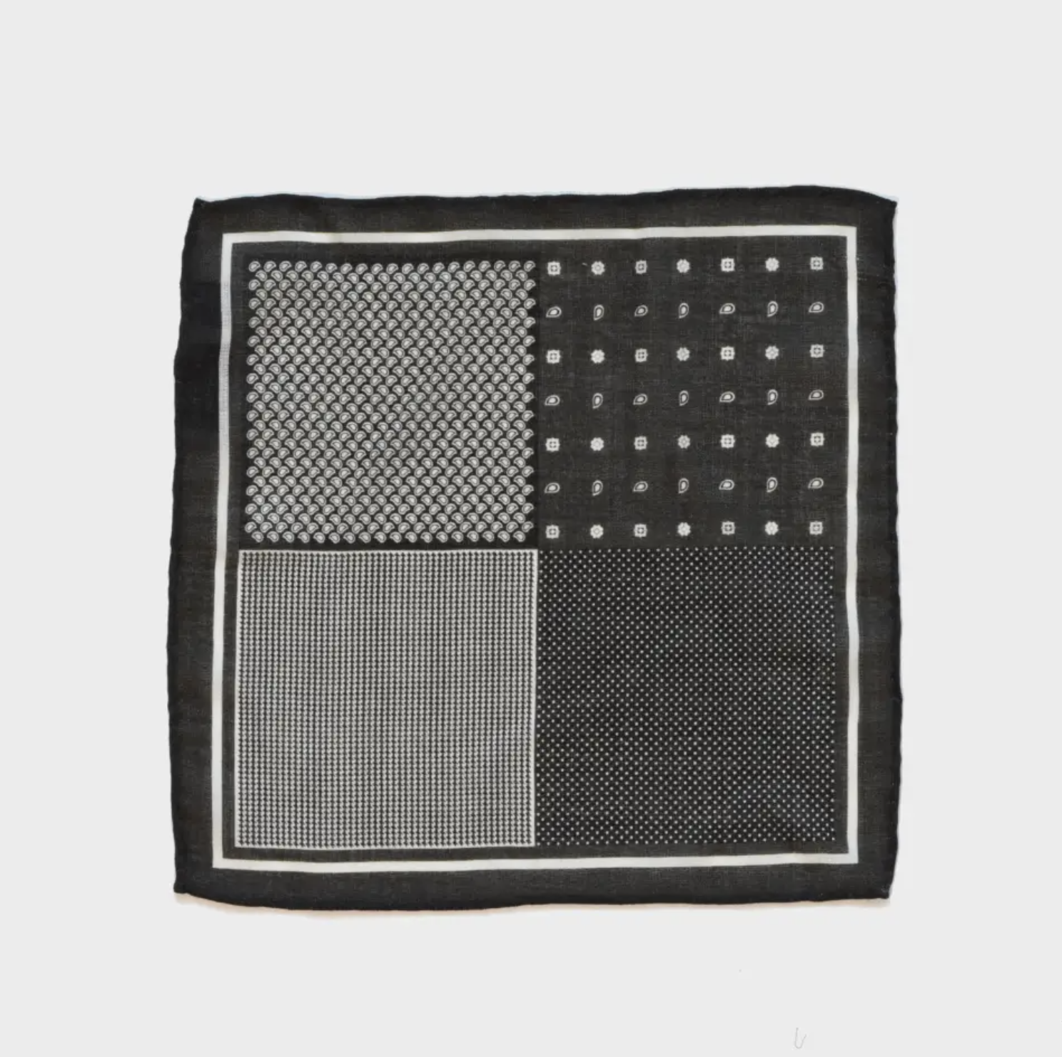 4 Sided Paisley/Dots Pocket Square - Black