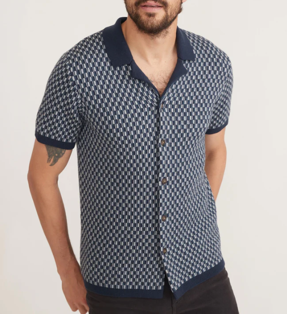 Asher Print Sweater Button-Down in Blue Geo