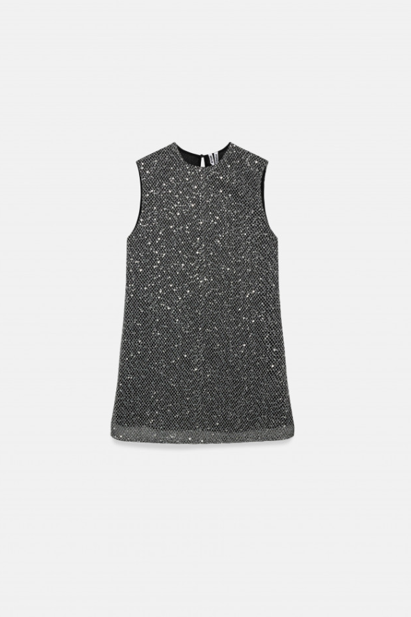 Short Sleeveless Dress with Sequins - Silver