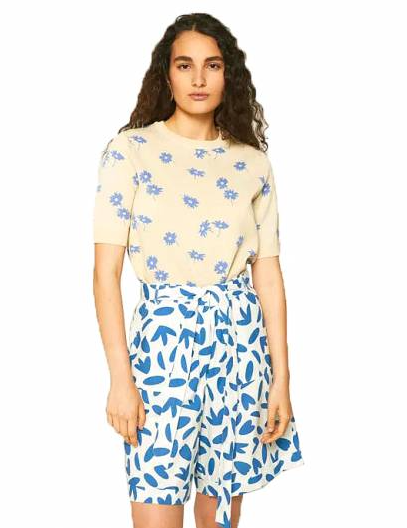 Petal Print Bermuda Shorts - White/Blue