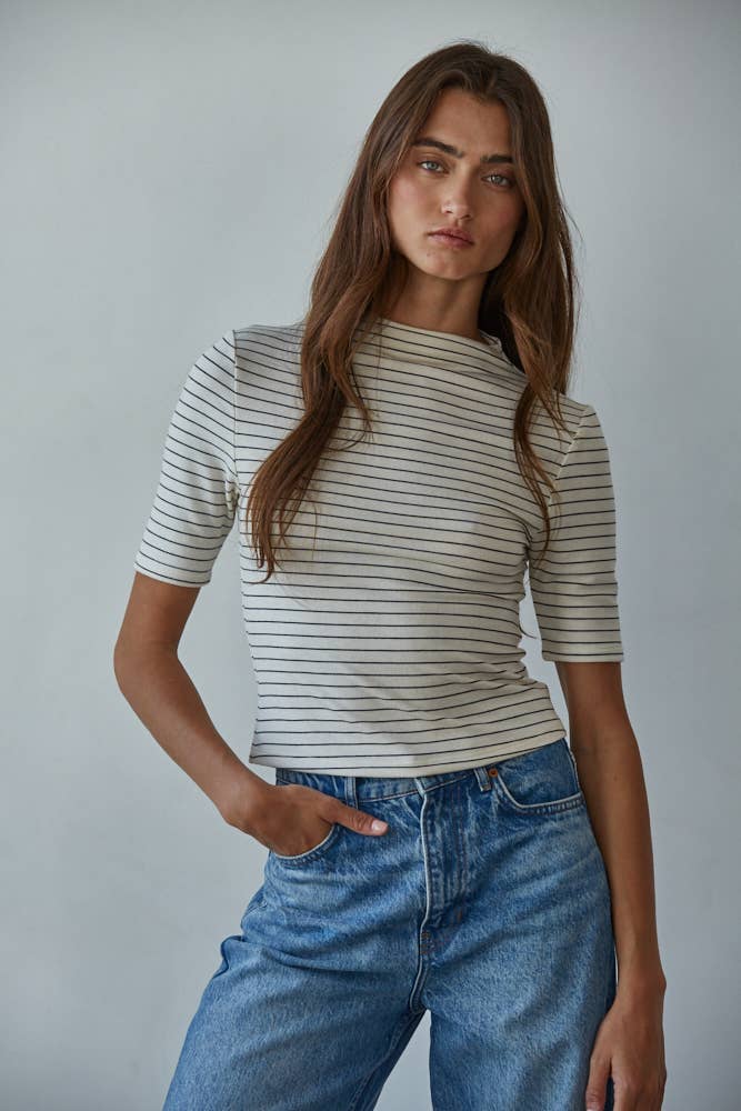 Ruthie Knit Mock Neck Short Sleeve Top
