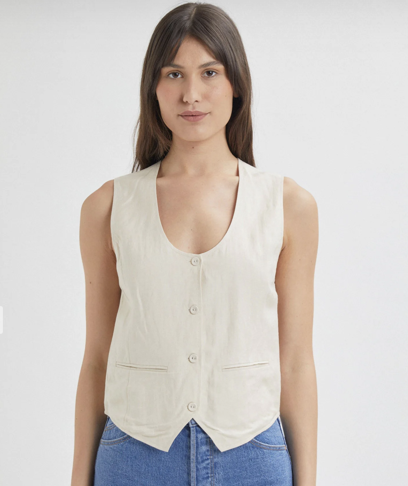 Soho Linen Vest - Biscuit