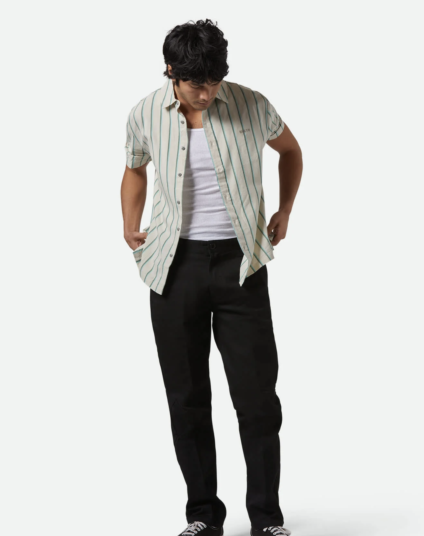 Cru Stripe S/S Relaxed Shirt - Beige/Pine/Aquatic Green