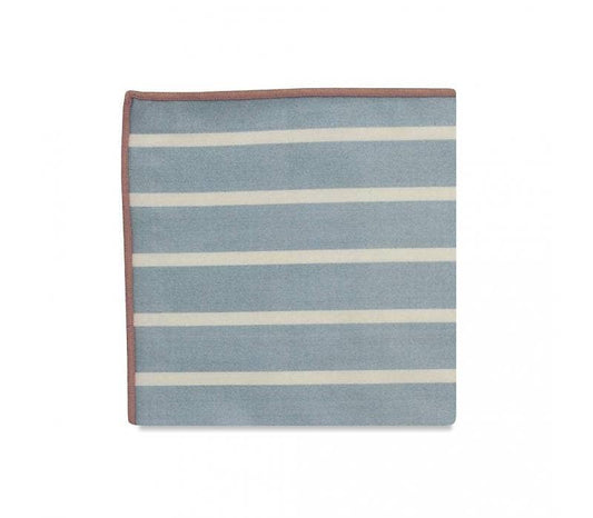 Striped fabric with blue and beige pattern on a white background