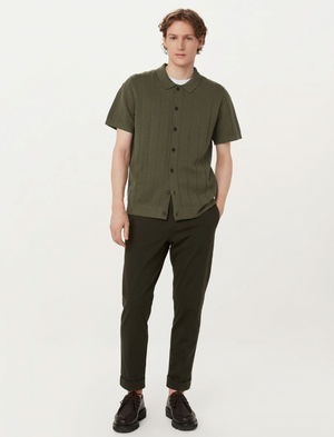 Knit Button Up Polo - Green