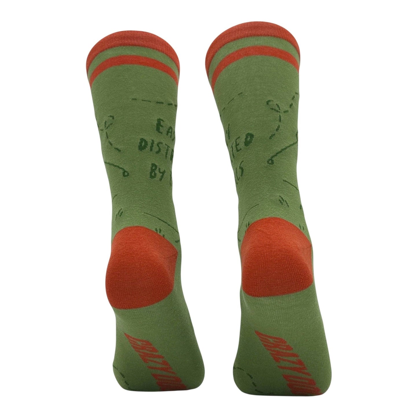 Green socks with red accents on a white background