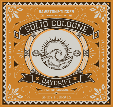 Box of Dawston & Tucker Solid Cologne with decorative design and branding.