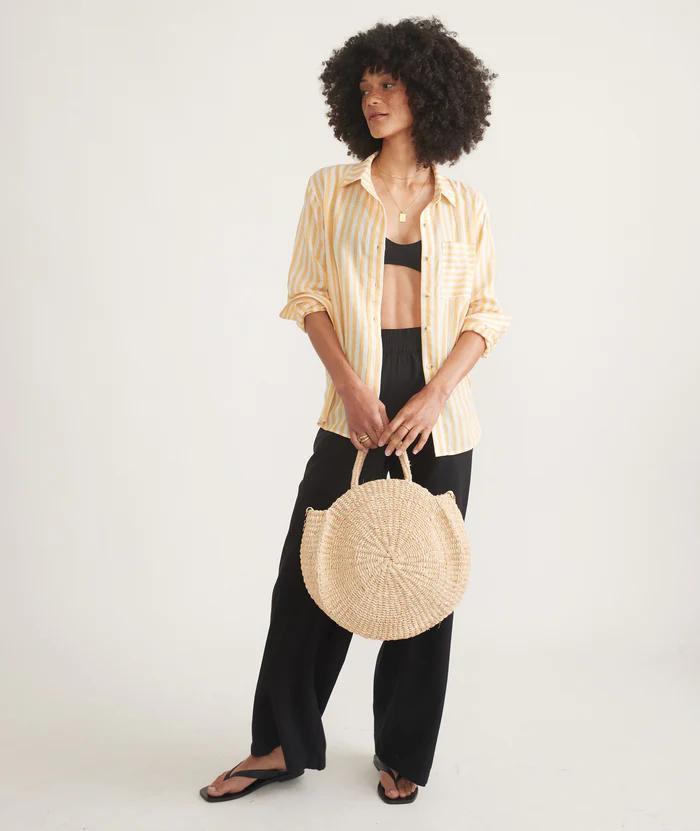 Abbey Linen Button Down - Golden Yellow Stripe