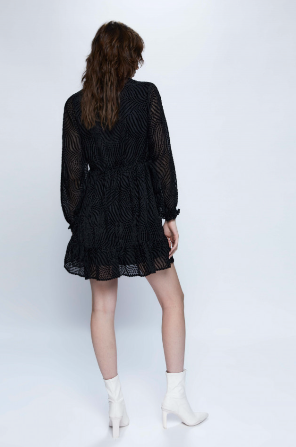 Short Devoré Velvet Wrap Dress - Black
