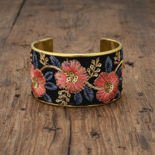 Vintage Pink Blue Embroidered Cuff