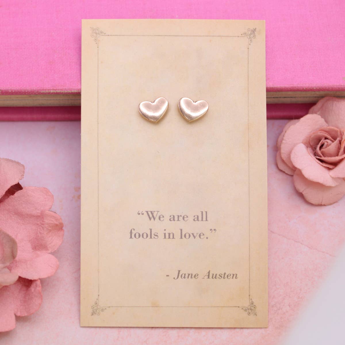 "We are all fools in love." -Jane Austen Literary Quotes Heart Post Earrings