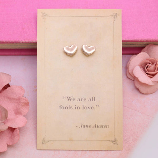 "We are all fools in love." -Jane Austen Literary Quotes Heart Post Earrings