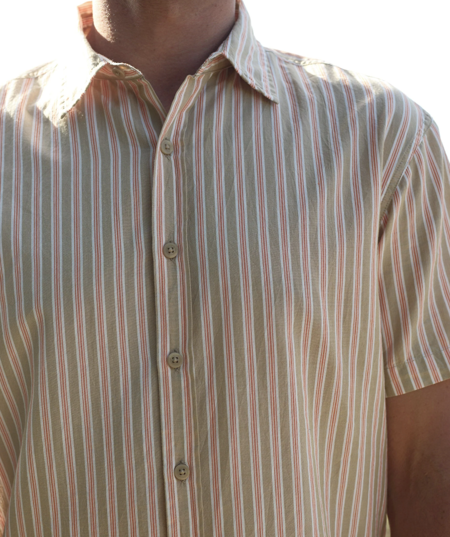 Summer Shirt - Tan and Red Stripe