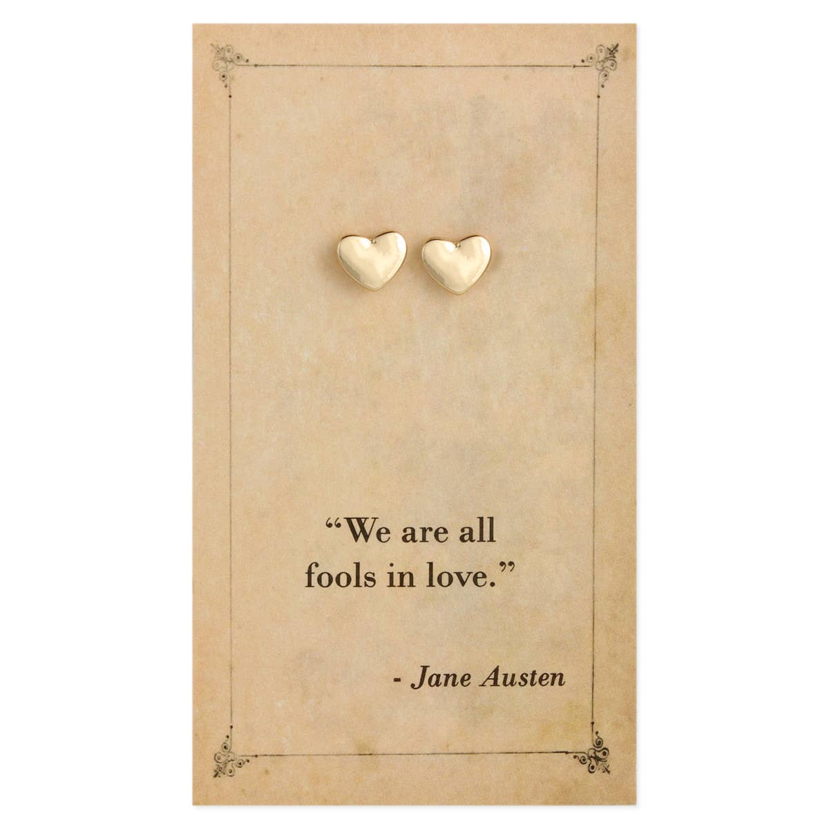 "We are all fools in love." -Jane Austen Literary Quotes Heart Post Earrings