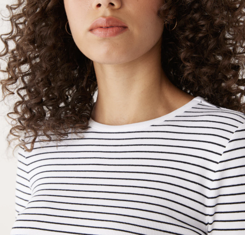 Striped Long Sleeve Ribbed Top - Black and White