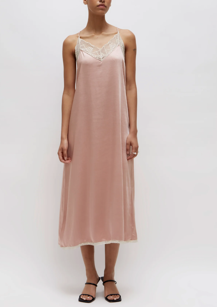 Satin Slip Midi Dress - Pink
