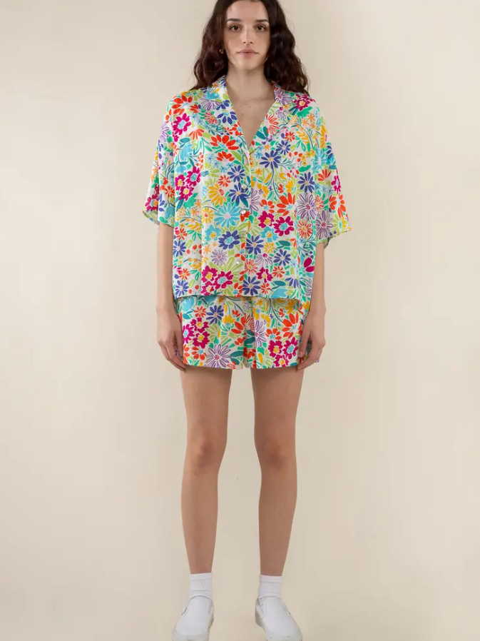 Dalila Button Down Shirt - Fuchsia/Orange Multi