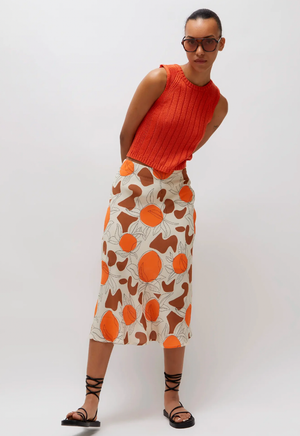 Floral Print Midi Skirt - Oranges Café