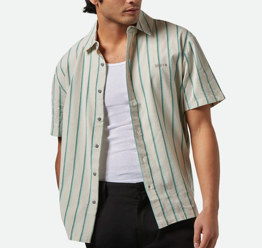 Cru Stripe S/S Relaxed Shirt - Beige/Pine/Aquatic Green
