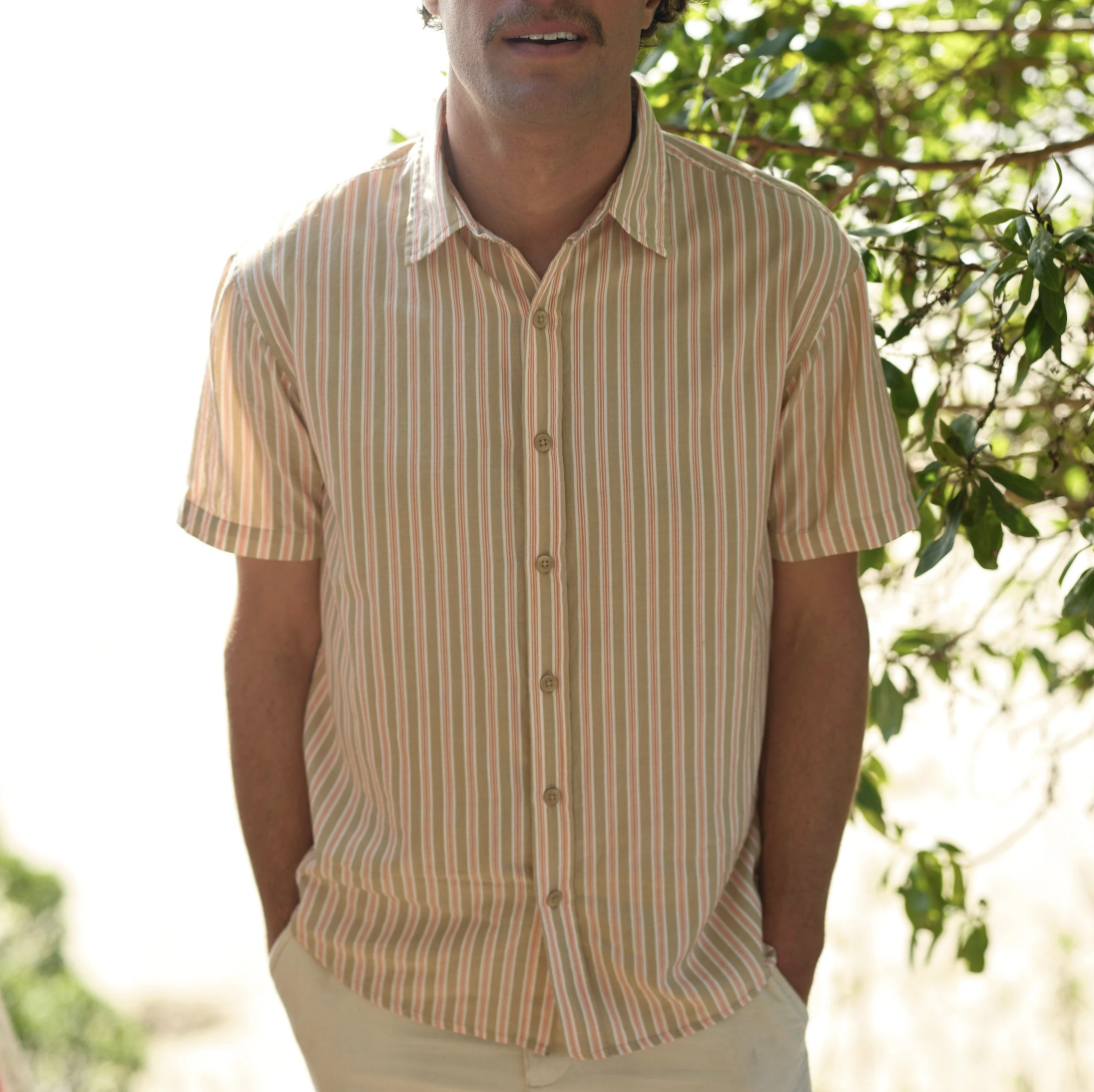 Summer Shirt - Tan and Red Stripe