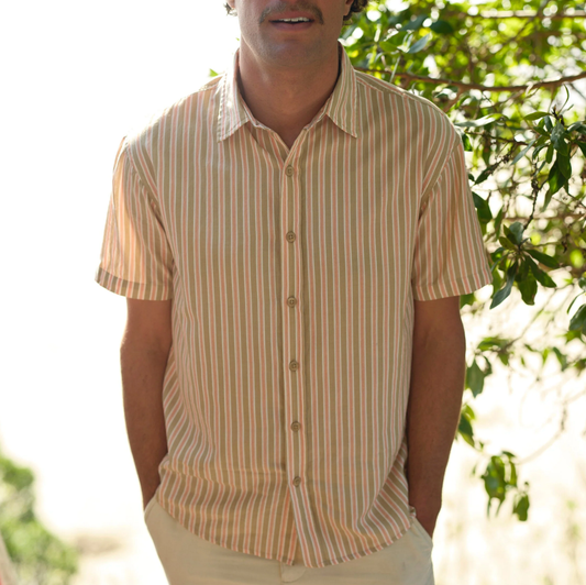Summer Shirt - Tan and Red Stripe