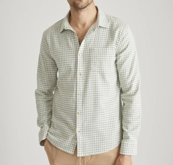 Long Sleeve Classic Stretch Selvage Shirt - Green Gingham