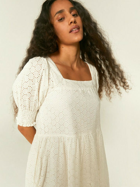 Puff Sleeve Eyelet Mini Dress - White
