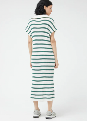 Long Striped Knit Dress - Green/White