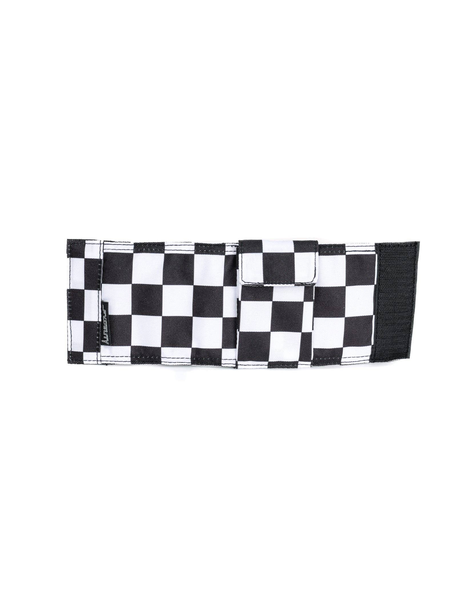 Black rectangular pouch with a zipper on a white background