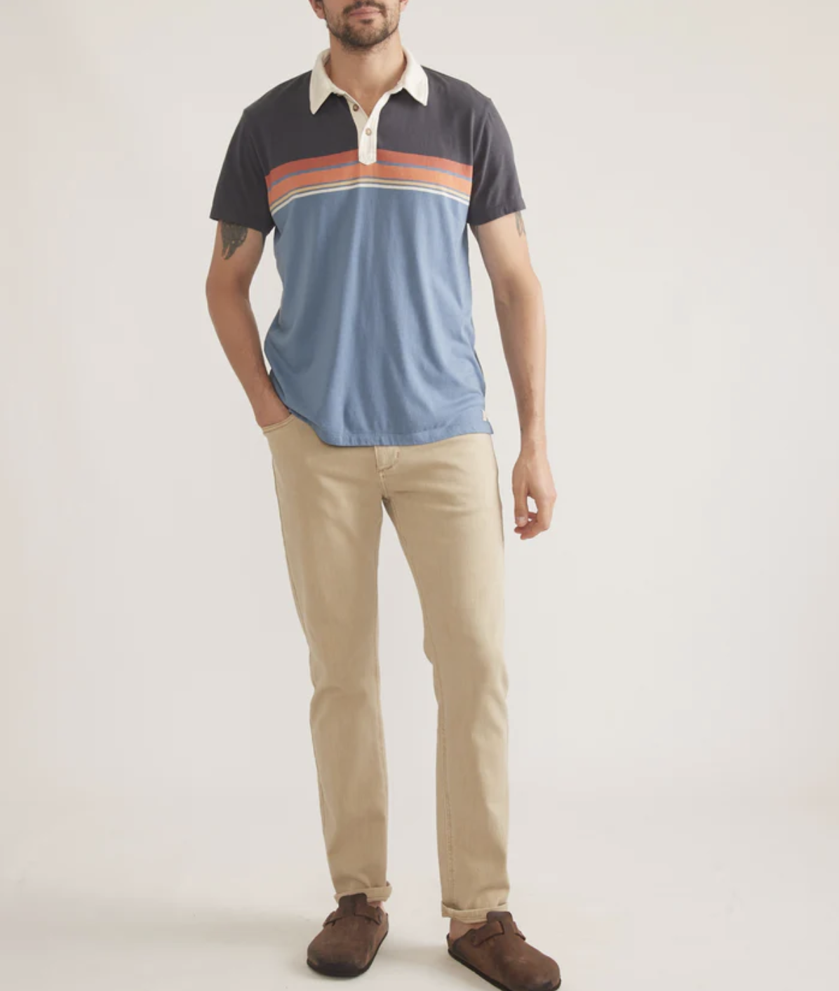 Engineered Stripe Polo - Mood Indigo Colorblock