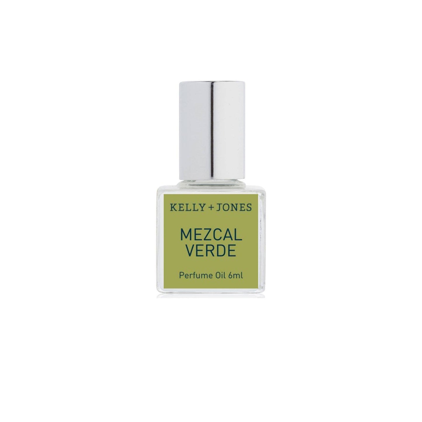 Perfume oil bottle labeled 'Mezcal Verde' by Kelly + Jones on a white background