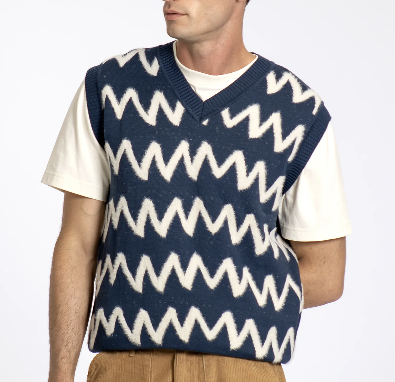 Pinto Knit Vest - Insignia Blue / White Zig Stripe
