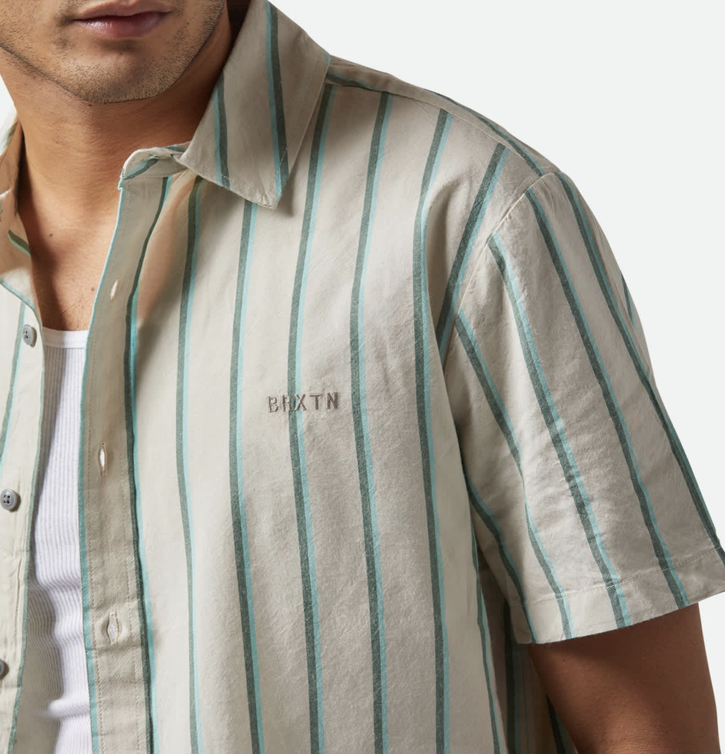 Cru Stripe S/S Relaxed Shirt - Beige/Pine/Aquatic Green