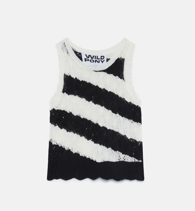 Striped Pointelle Knit Top - Black & White