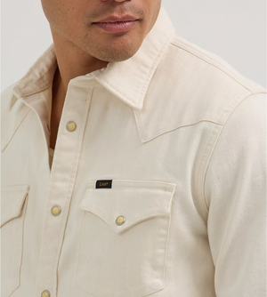 Western Snap Shirt - Ecru Herringbone