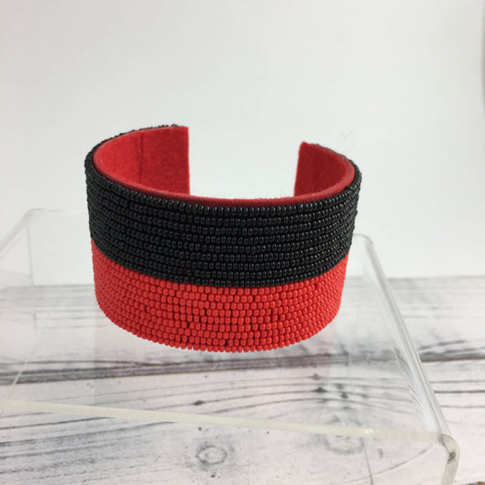 Red and black beaded cuff bracelet