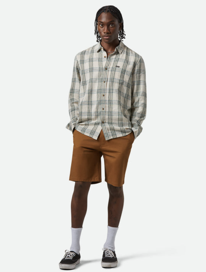 Charter Linen Blend L/S Shirt - Off White/Ivy Green