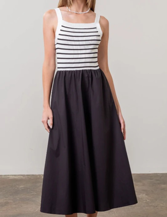 Square Neck Sweater Top Dress - Black/White