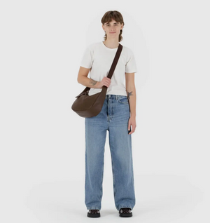 Medium Recycled Leather Crescent Bag - Brown