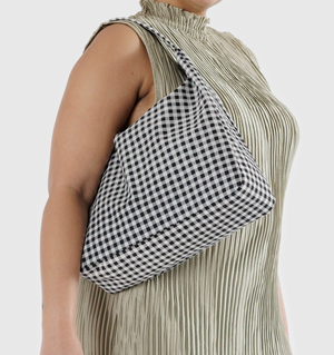 Nylon Shoulder Bag - Black & White Gingham