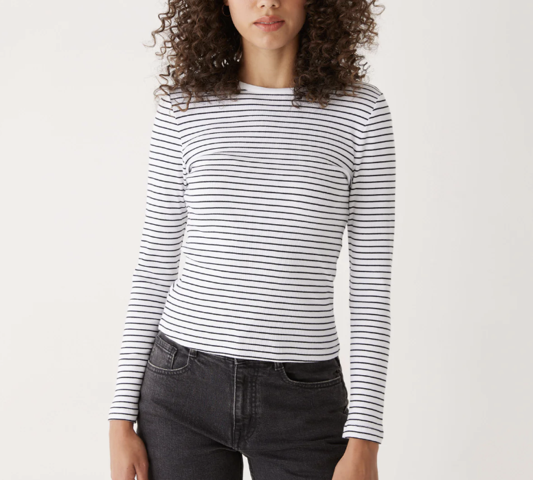 Striped Long Sleeve Ribbed Top - Black and White