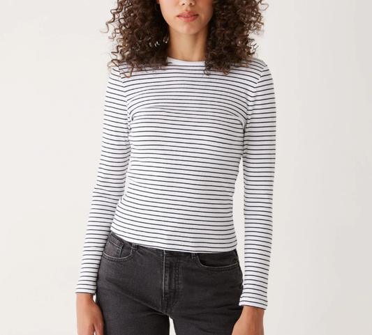 Striped Long Sleeve Ribbed Top - Black and White