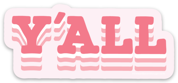 Pink 'Y' ALL text design on a white background