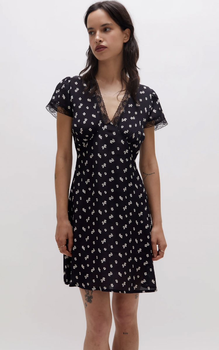 Short Floral Dress - Black