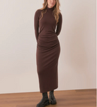 Lexi Rib Ruched Turtleneck Dress - Cocoa