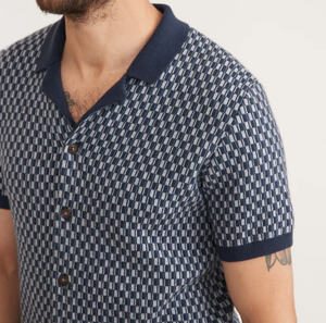 Asher Print Sweater Button-Down in Blue Geo