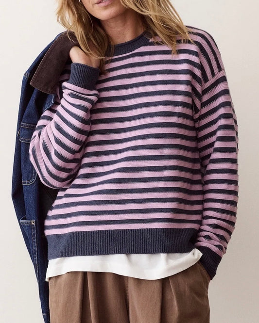 Navy & Lilac Suki Crewneck Sweater