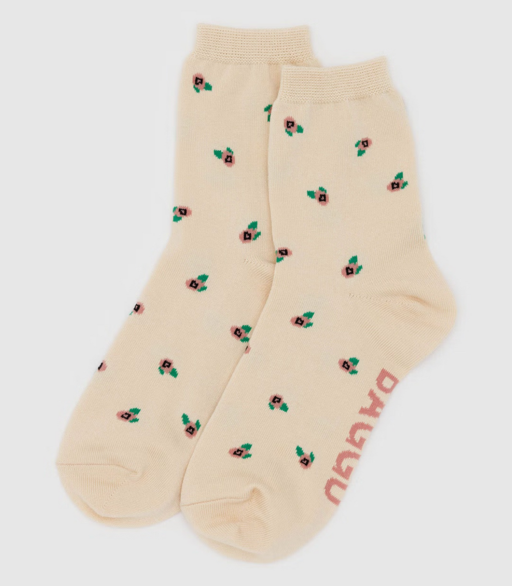 Crew Socks - Cream Rosette