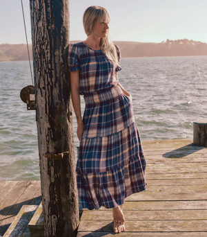 Elena Smocked Top -Dusty Blue Plaid