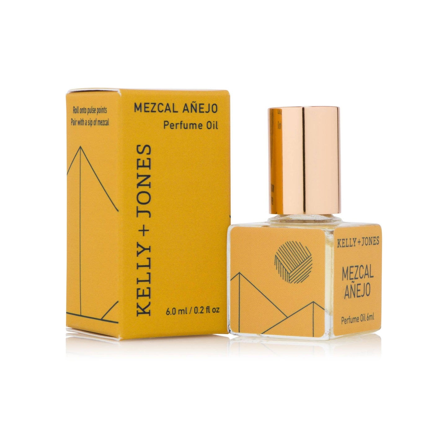 Kelly + Jones Mezcal Añejo perfume oil bottle and packaging on a white background
